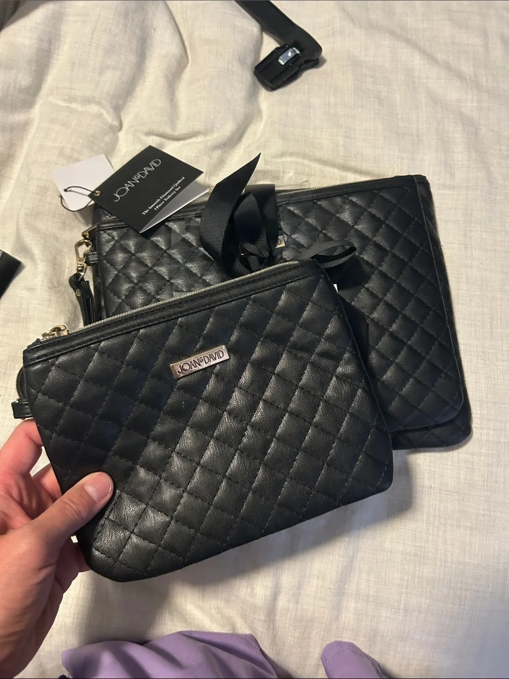 Joan & David Black Quilted 3-Piece Toiletry Wristlet Set